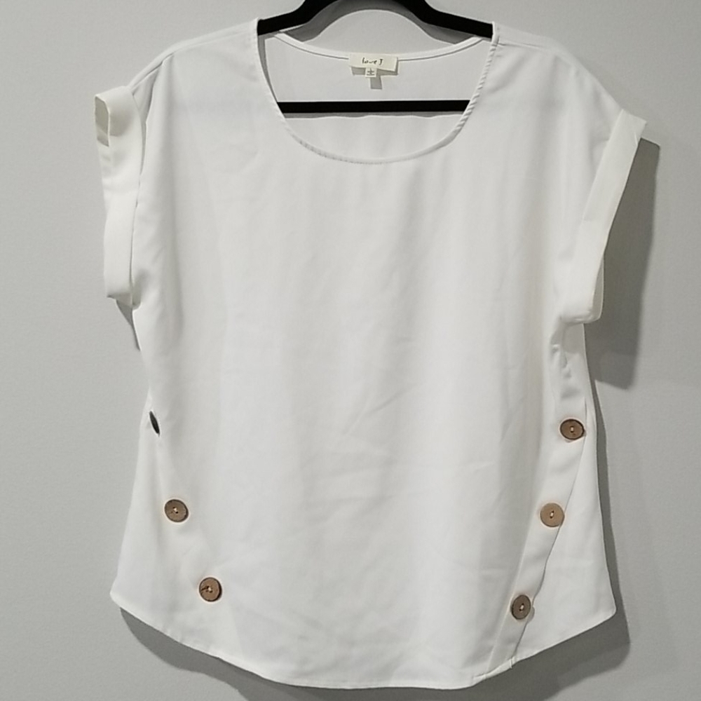 Love J - White/Ivory Short Sleeve Top Blouse SZ L
